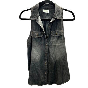 Dream Out Loud by Selena Gomez Black Denim Sleeveless Button-Up Top Sz L GUC